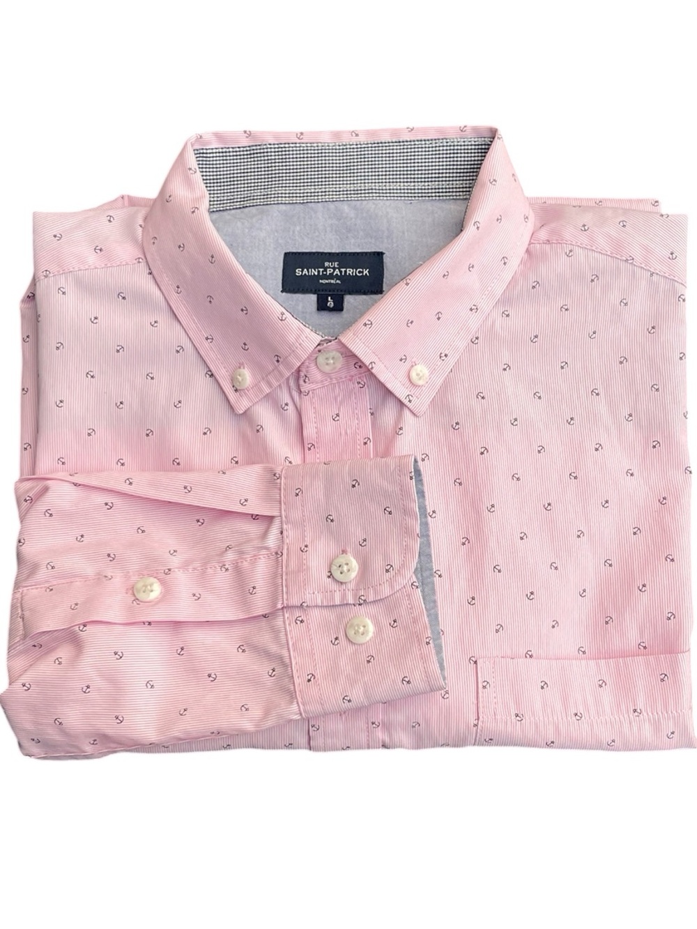Rue Saint-Patrick Pink Micro Pinstripe Anchor Pattern Button-Down Shirt (L)